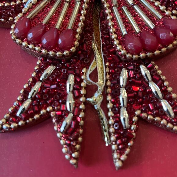 Sugarplum Dreams Beaded Bow Ornaments Set of 4 Holiday Red & Gold Glam New - Picture 13 of 13